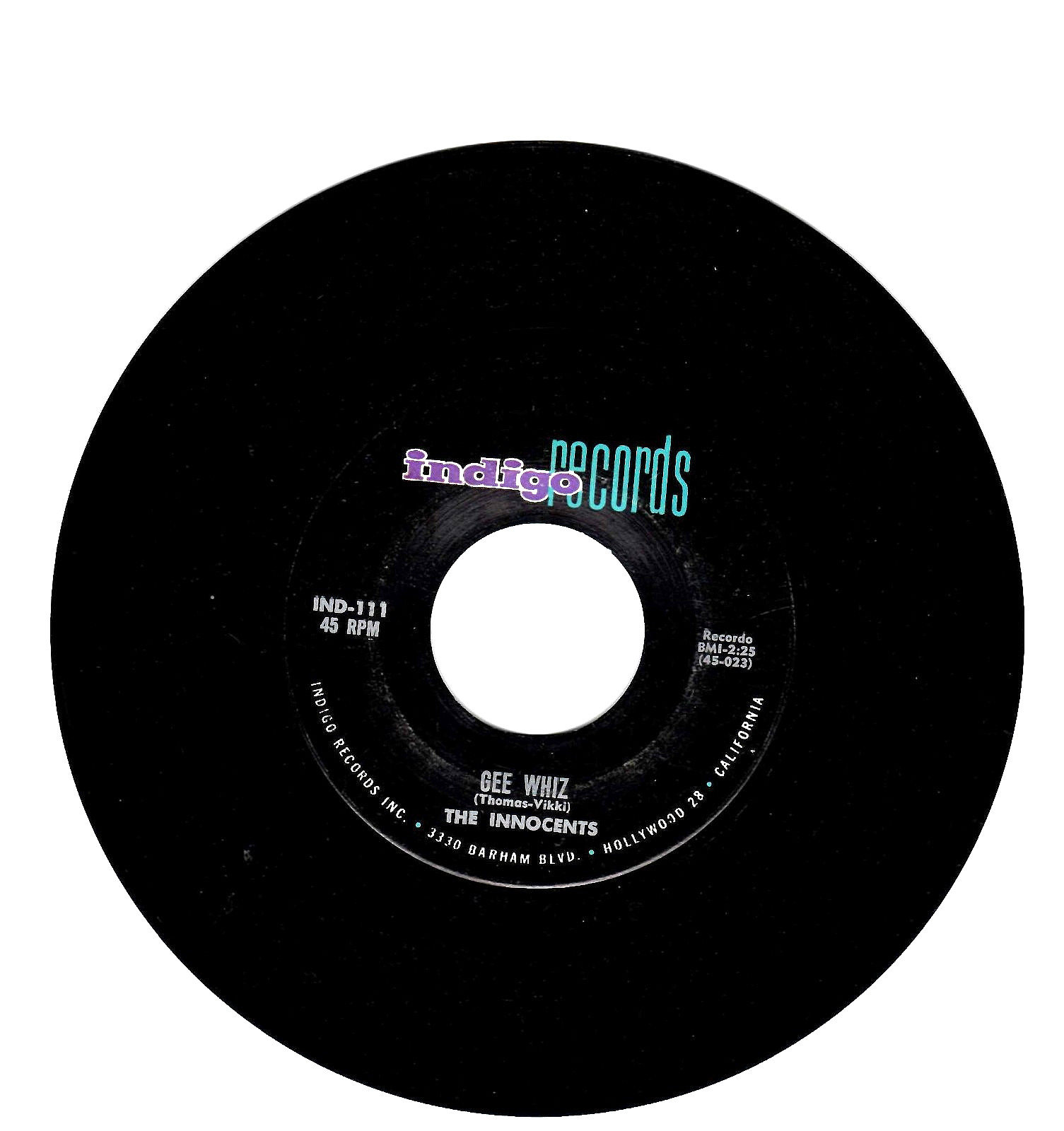 45RPM ' THE INNOCENTS ' GEE WHIZ / PLEASE MR. SUN; VG+ ' NICE TEEN DOOWOP