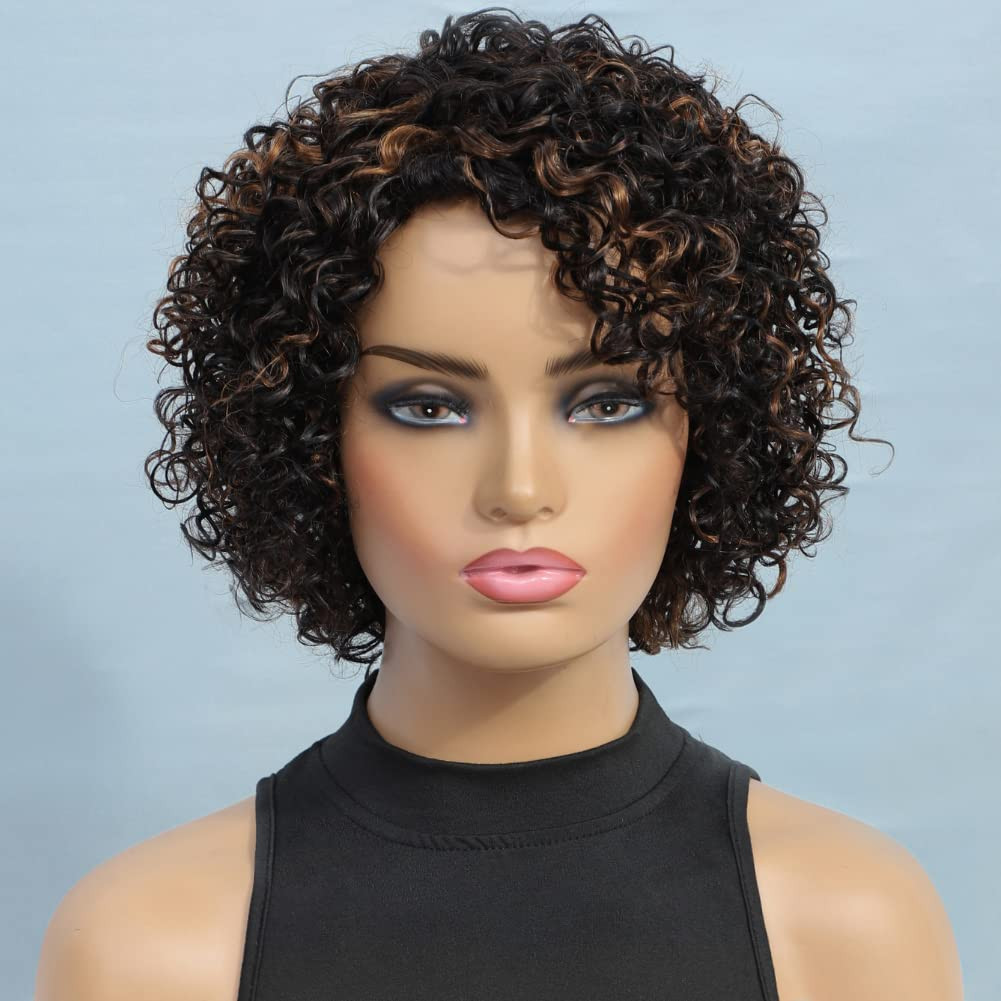 Ombre Curly Wig Human Hair Wigs for Black Women Glueless Wigs Human Hair Short C