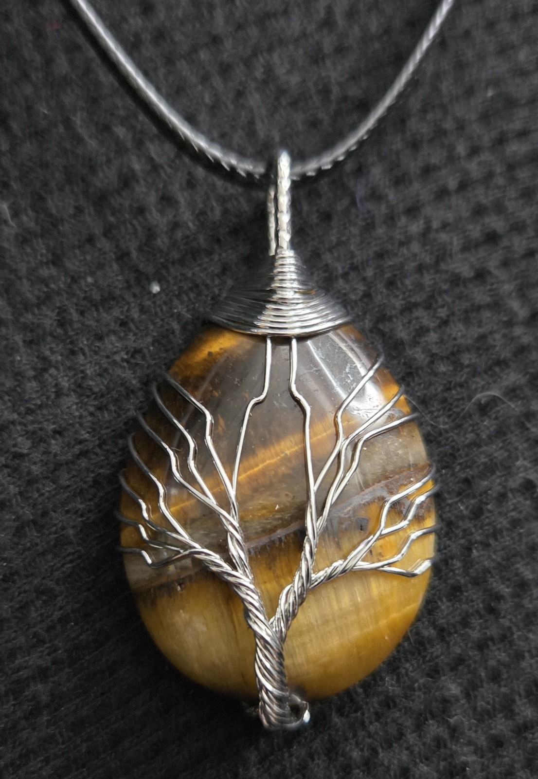 Tiger's Eye Wire Wrapped Necklace Tree of Life Beautiful Detail Eternity Gift