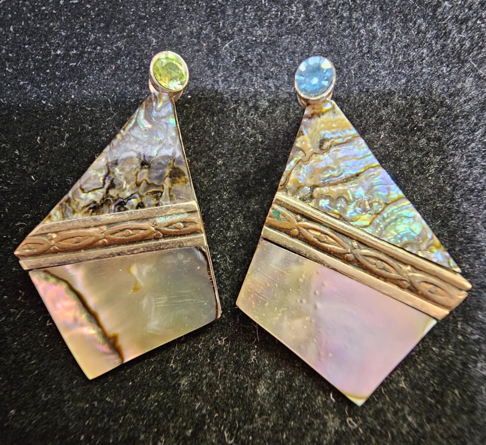 vtg Alpaca Mexico Silvertone Stud Earrings w/ Abalone Inlay- S88- READ