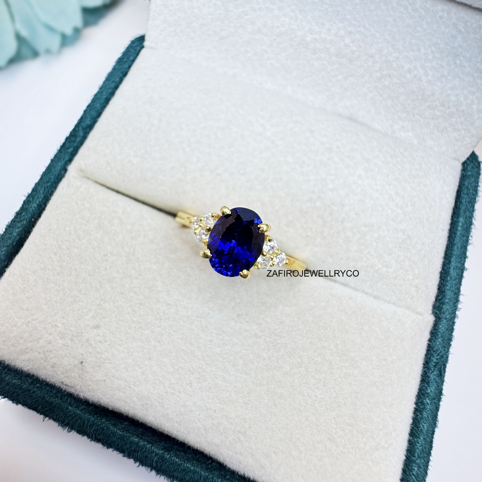 Blue Sapphire Ring, Statement Ring, September Birthstone, Lab Created Sapphire