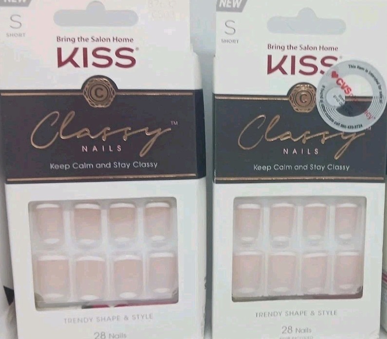 KISS Classy Nails Trendy short 28 Nails Each Pack pink  variegated 2 packs 56 to