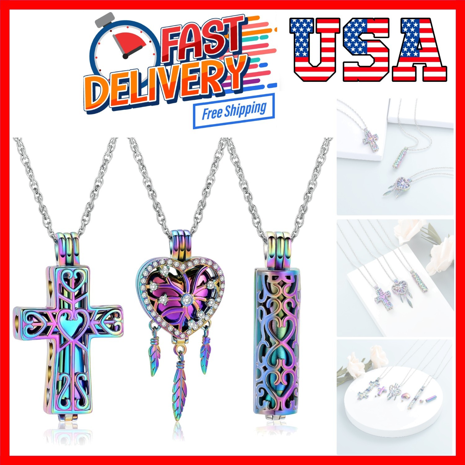 3 Pack Cremation Urn Necklace for Ashes for Women Men Heart Lotus Cross Cylin...