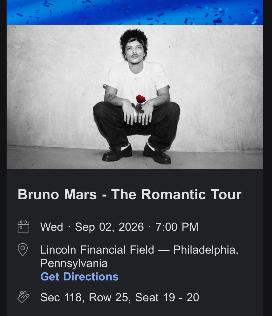 2- Bruno Mars Romantic Tour Tickets Lower Level Philadelphia