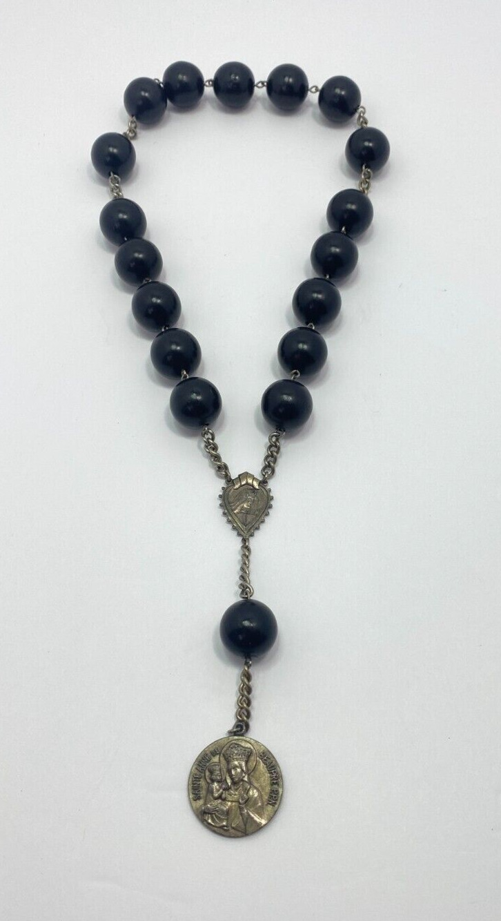 Vintage Large Catholic Rosary Plastic Beads Saint Anne De Beaupre READ
