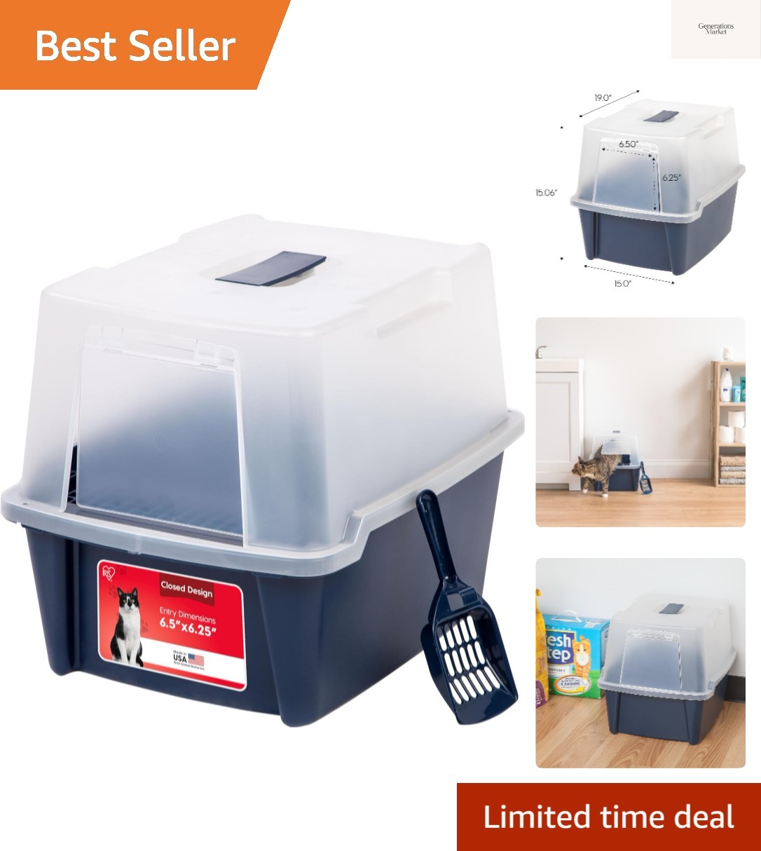 Cat Litter Box, Litter Box Enclosure with Scoop and Front Door Flap, Covered ...