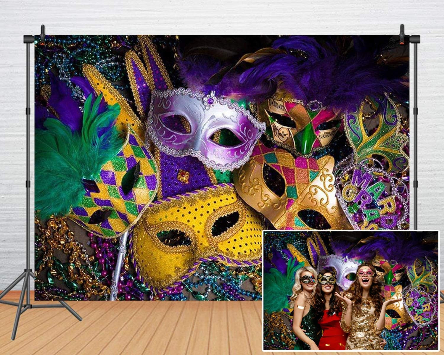 7X5FT Mardi Gras Theme Photography Backdrop Masquerade Backgrounds Birthday Danc
