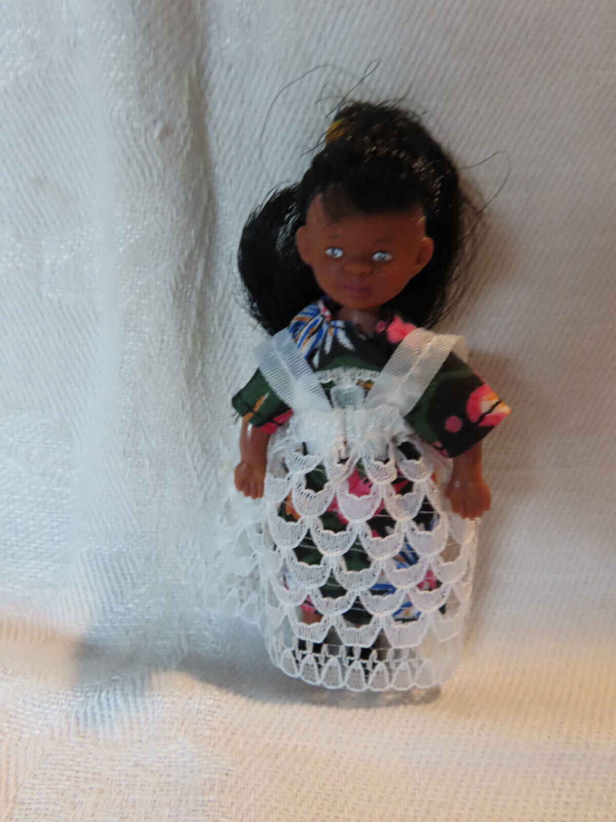 African American miniature dollhouse girl doll, 1:12 scale