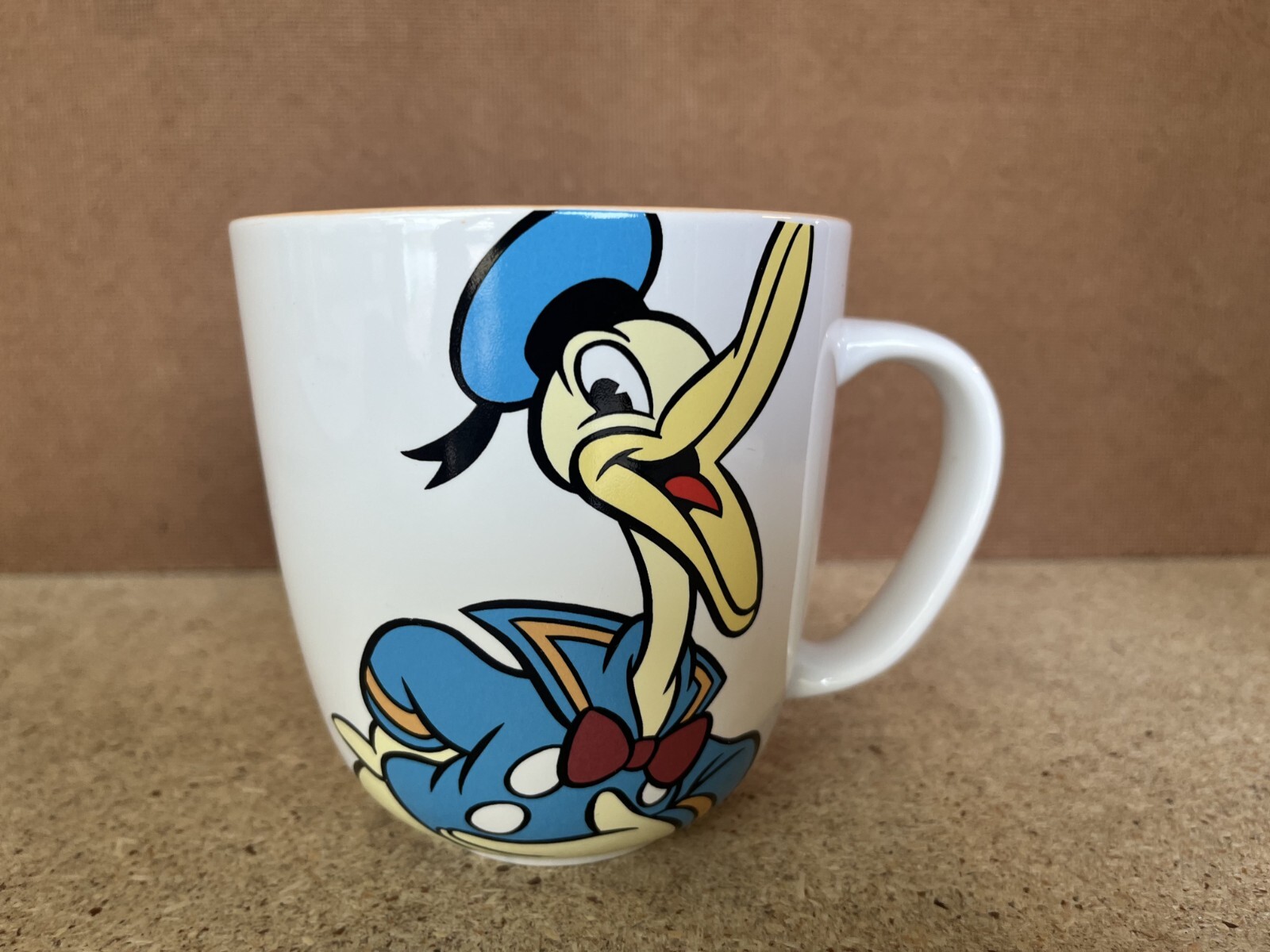 Disney Store DONALD DUCK Coffee Cup Mug WHO ME ? Orange Inside Disney China