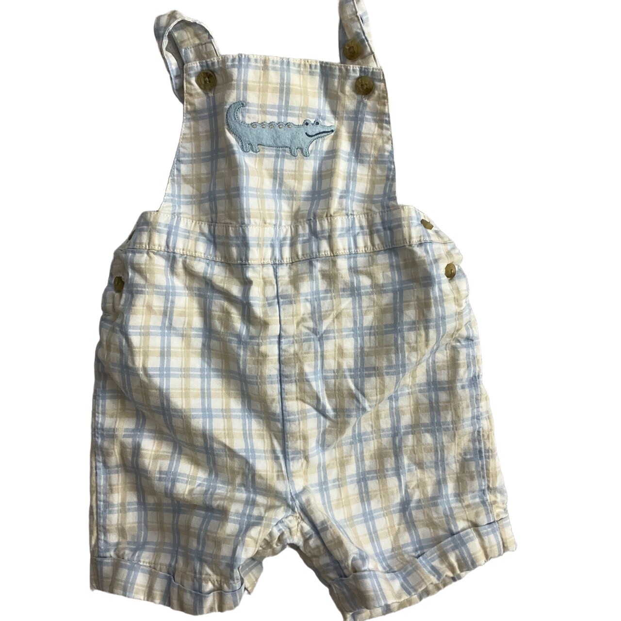 Janie And Jack Blue Plaid Alligator Shortalls Overalls Size 3 To 6 Months