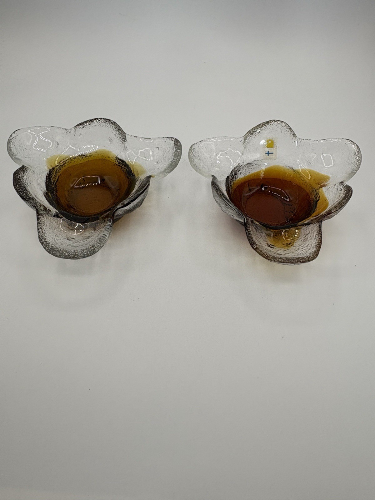 Humppila Pertti Santalahti FInland 1signed Bowl Amber Clear Kivi-Set Set Of 2