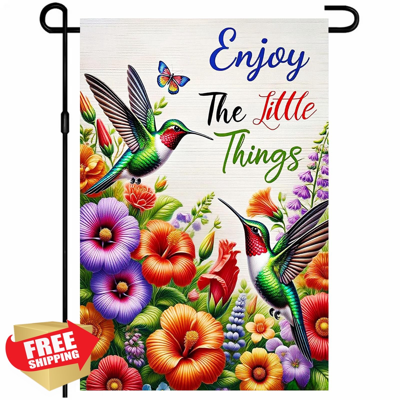 IVN Hummingbird Garden Flag 12x18 Double Sided Spring Yard Decor