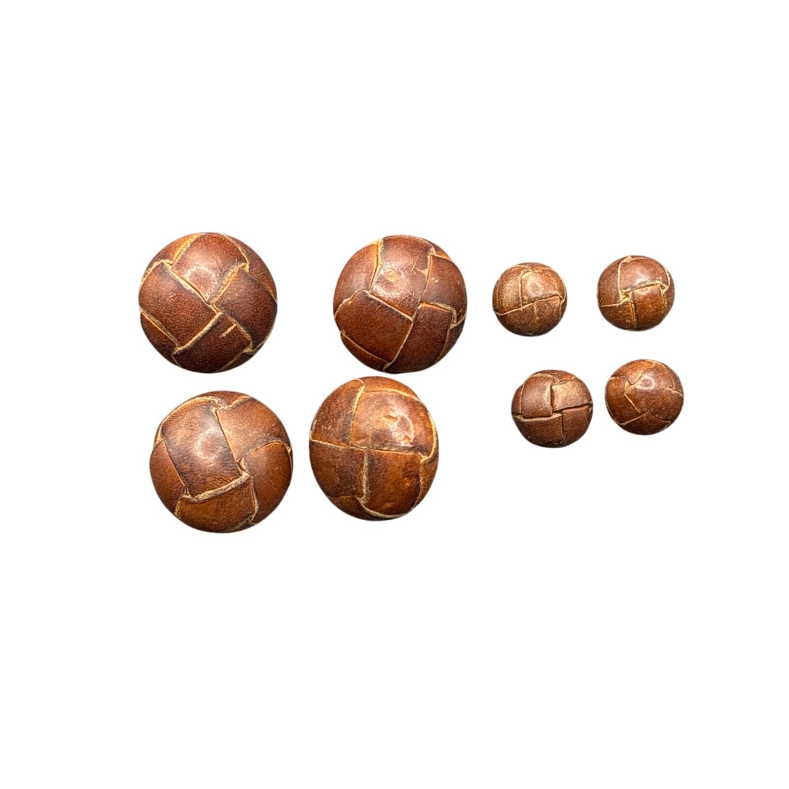 Set of 8 Vintage Handcrafted Woven Leather Sphere Buttons Or Charms