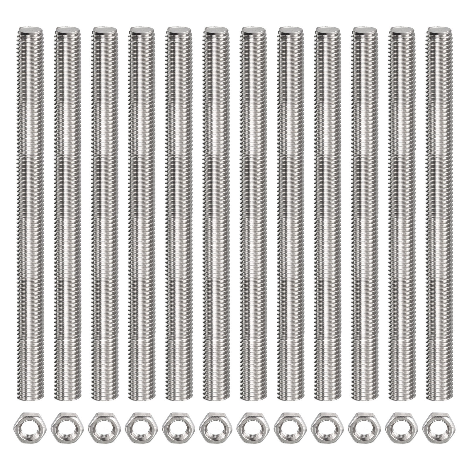Fully Threaded Studs(with 12 Pcs Hex Nuts)-M12 x 350mm,1.75mm,Silver,12 Pcs