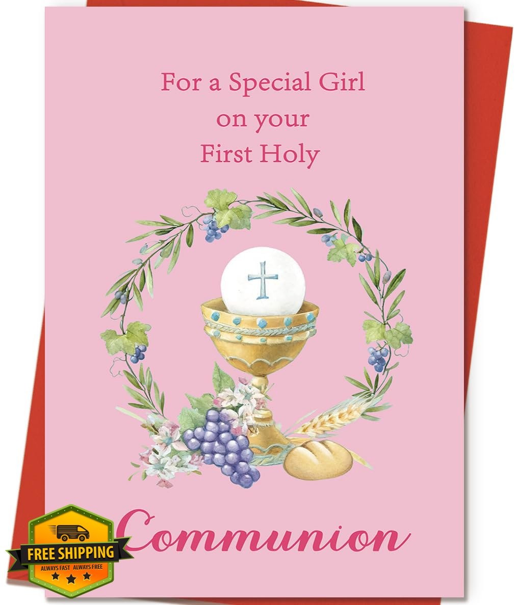 ICOOLYI First Communion Card for Girls Age 7-9 Gift