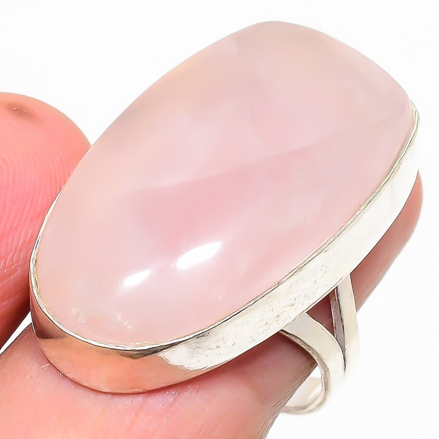 Natural Rose Quartz Gemstone 925 Sterling Silver Ring Size 8 Z951