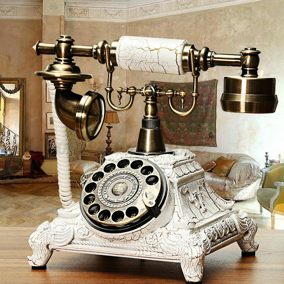 Vintage Antique European Style Old Fashioned Rotary Dial Phone Handset Telephone