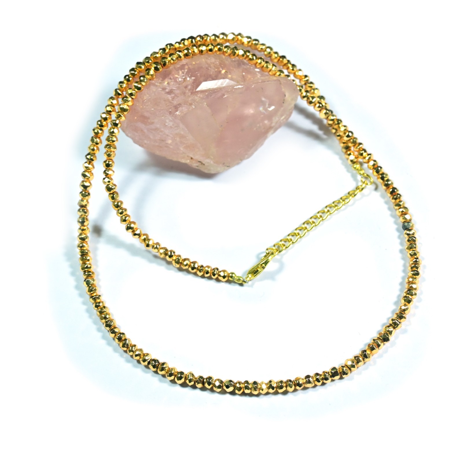 Natural Yellow Pyrite Faceted Rondelle Gemstone Beads Healing Necklace Gift 18"