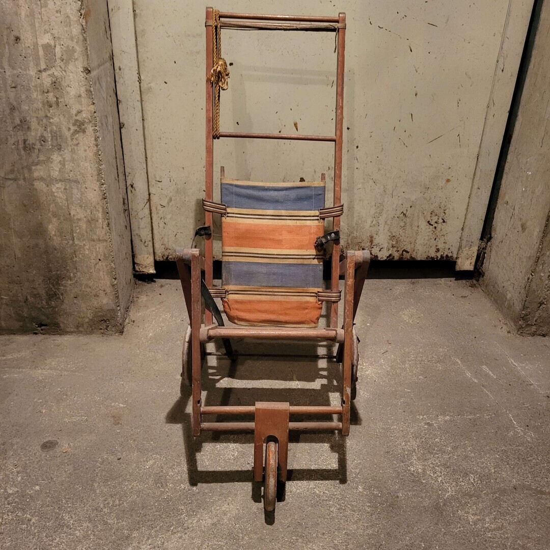 Vintage wooden baby stroller from 1960s Yugoslavia