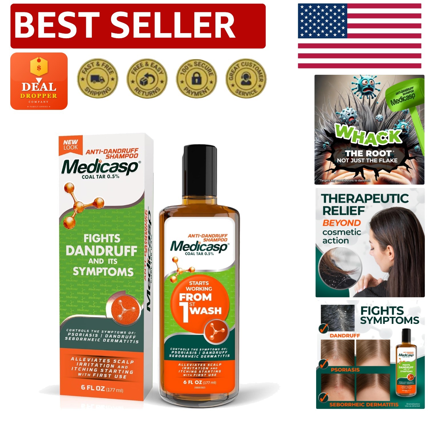 Therapeutic Coal Tar Shampoo for Dandruff - Relieves Psoriasis & Dermatitis 6 Oz