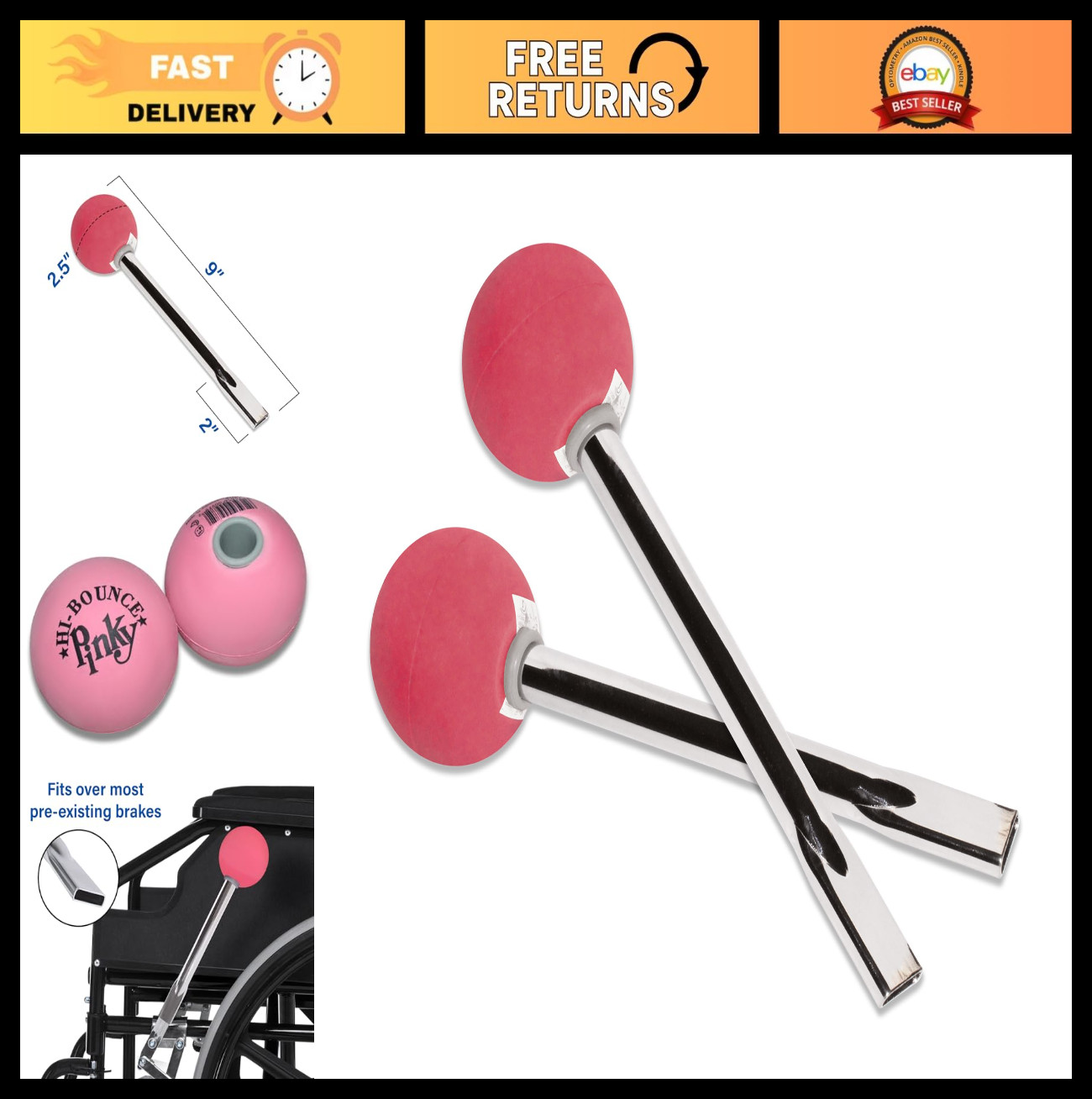 6" Wheelchair Brake Handle Extensions - Ball Grip, Easy Control, Durable Design