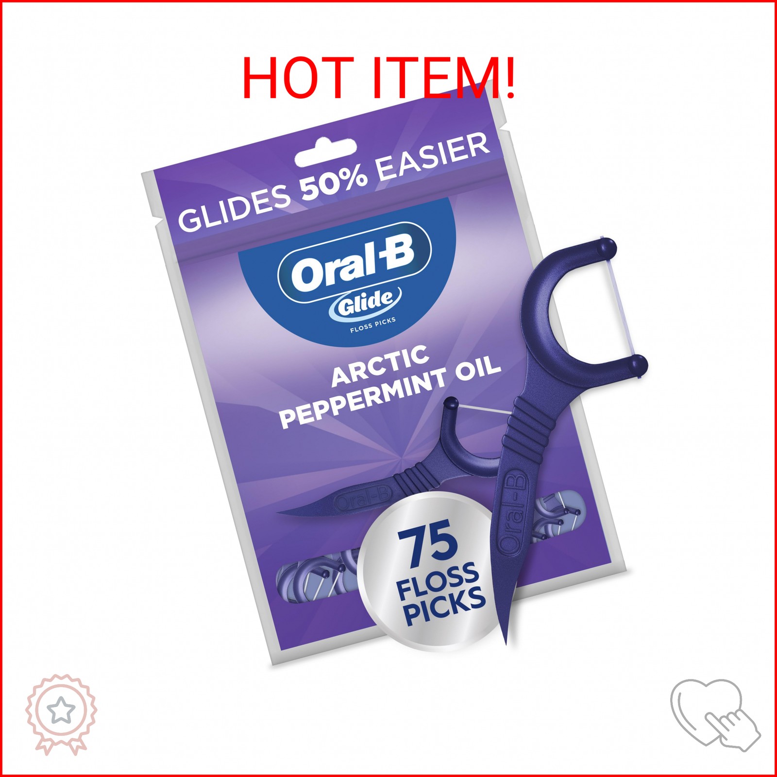 Oral-B Glide Peppermint Dental Floss Picks with Arctic Peppermint Oil Flavor, 75