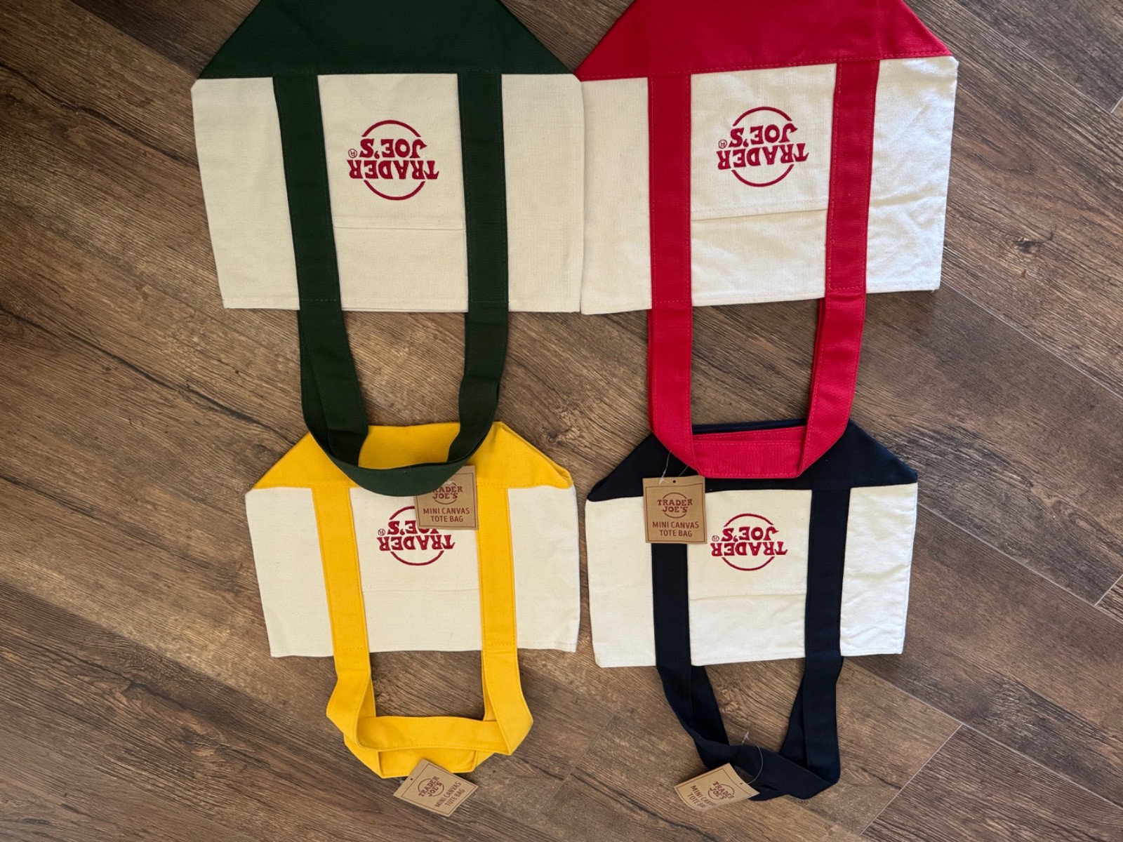Trader Joe’s Mini Canvas Tote Bags Set of 4 Classic Colors.