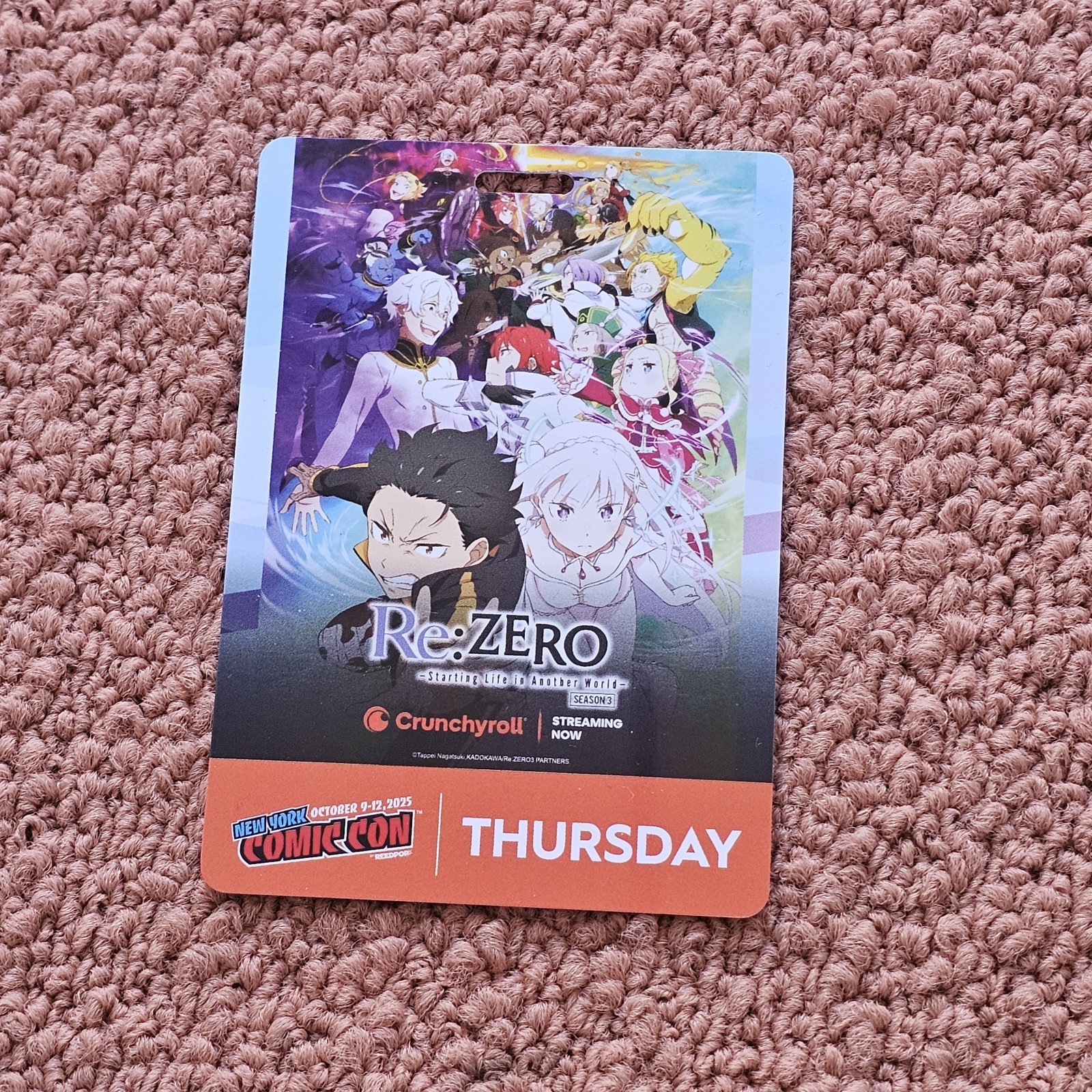 2025 New York Comic Con badge Thursday, Oct 9 USED Re:zero NYCC Z0