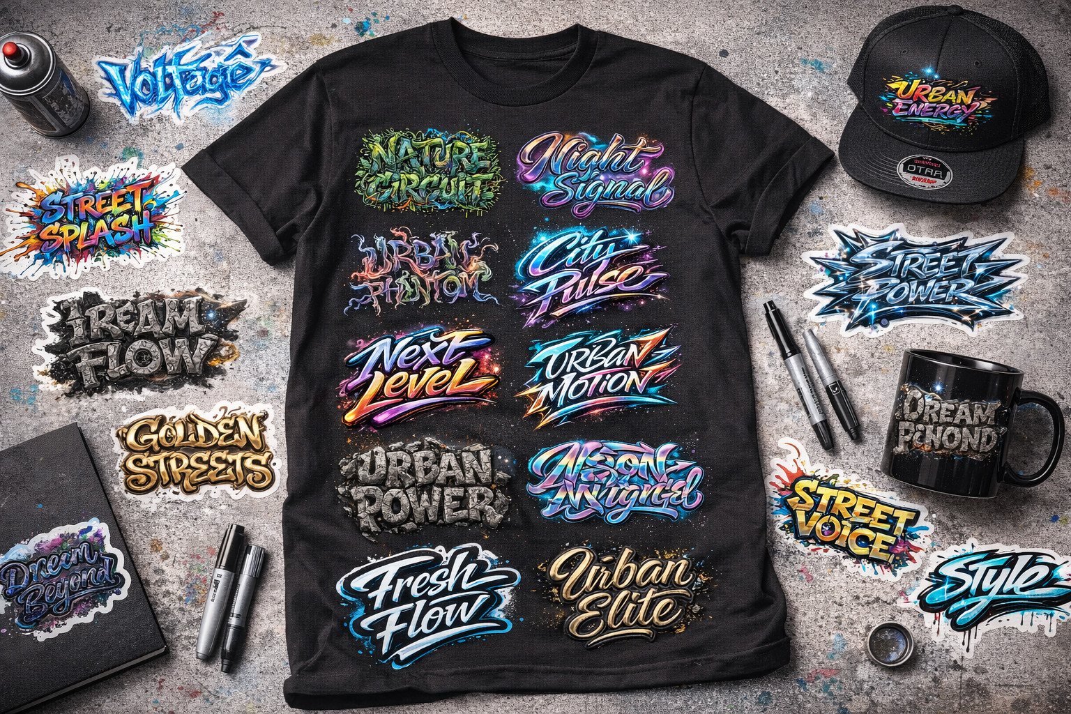 Digital Urban Graffiti Typography Bundle – Street Art Text Logos Graffiti