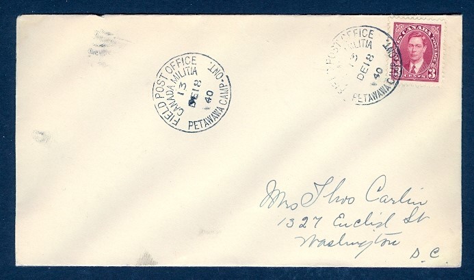 CANADA FPO CANADA MILITIA PETAWAWA CAMP ONT DE 18 40 TO USA