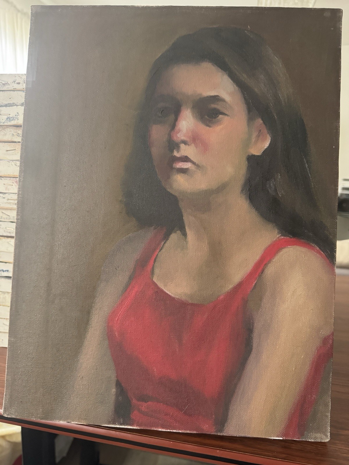 Vintage Canvas Painting Original Portrait Study Woman OOAK