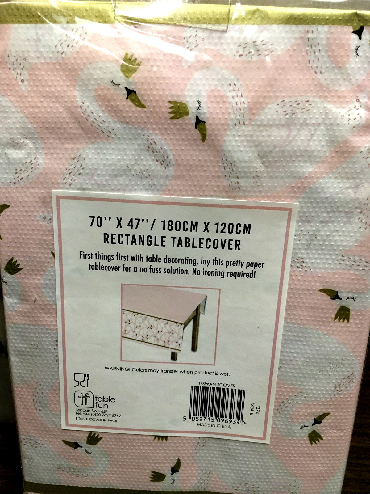 SWAN RECTANGLE PRETTY PAPER TABLECOVER 70" X 47" BY TABLE FUN NEW IN PACKAGE