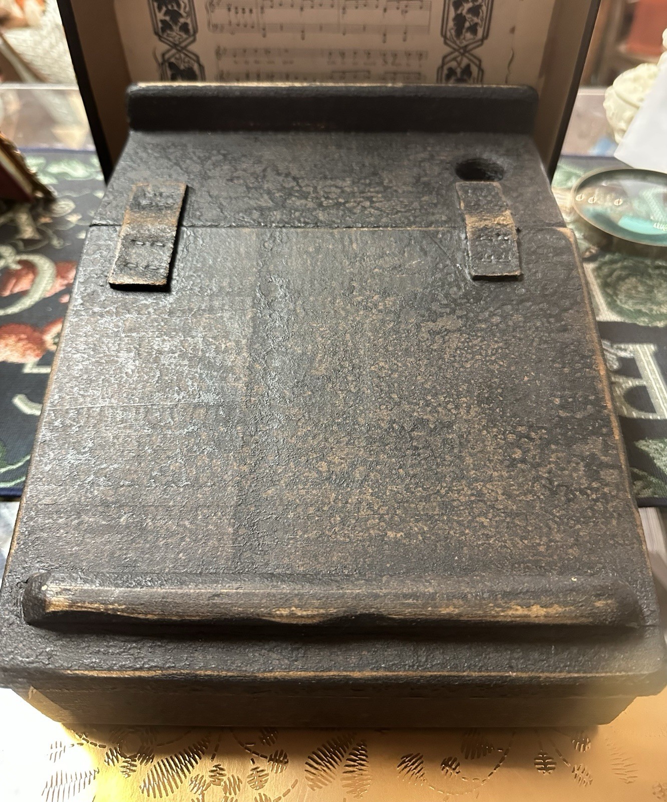 Vintage Wooden Writing Portable Desk Need Restoring Painted Details 11.5” X 9”