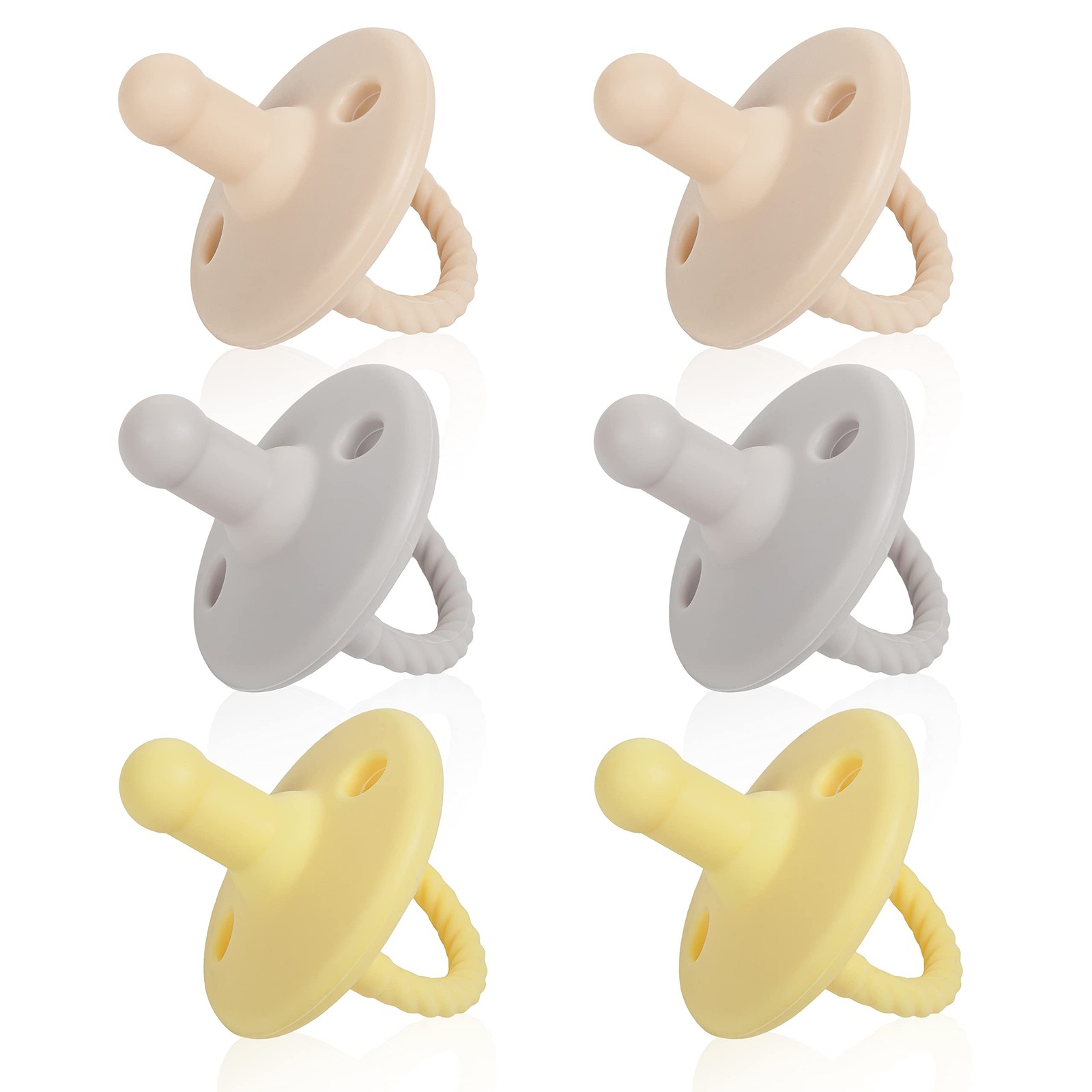 Sweet Child Pacifiers 0-18 Months, 6 Count (Pack of 1), Yellow/ Grey/ Beige 