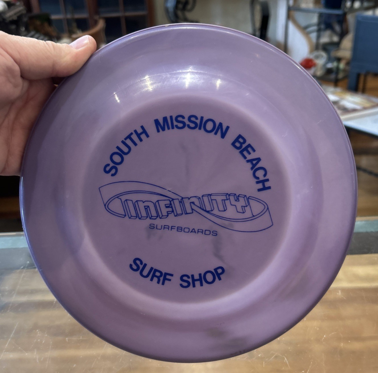 VTG Purple South Mission Beach Surf Shop Infinity Surfboards 9.5 Advert Frisbee