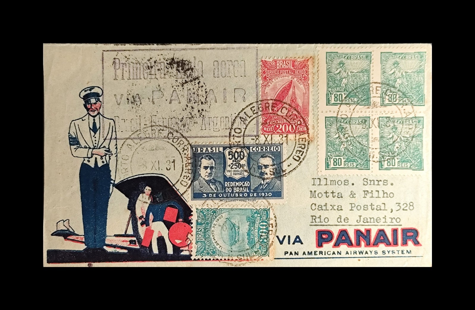 Cover Brazil Porto Alegre to Rio de Janeiro by Air Mail - Aviation PANAIR 1931