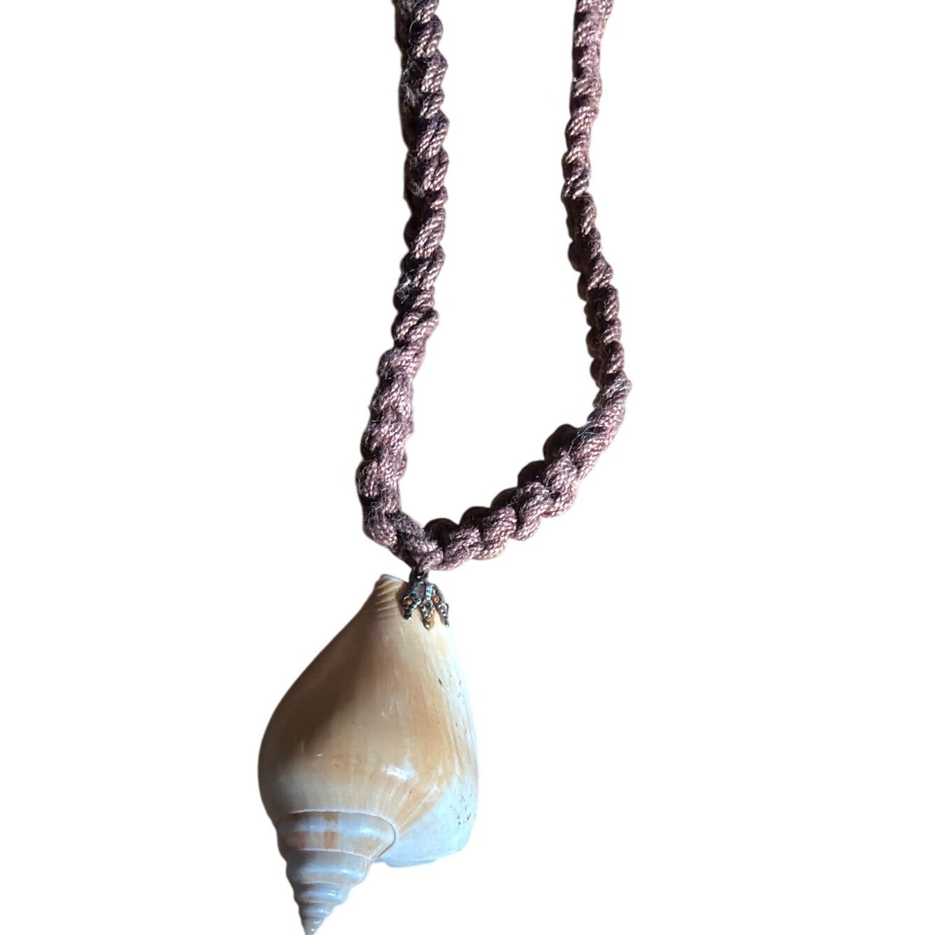 Unique Seashell Pendant Necklace Braided Cord Beach Boho