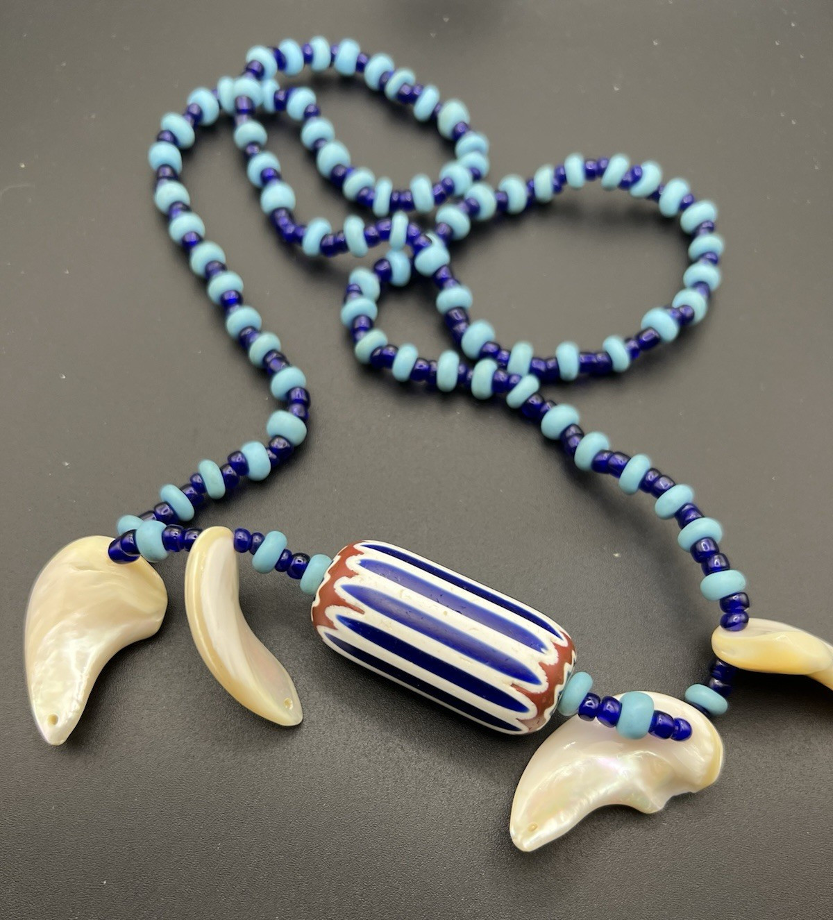 Vintage  Venetian Layer Chevron Trade Bead mother of pearl Necklace RARE 16x2"