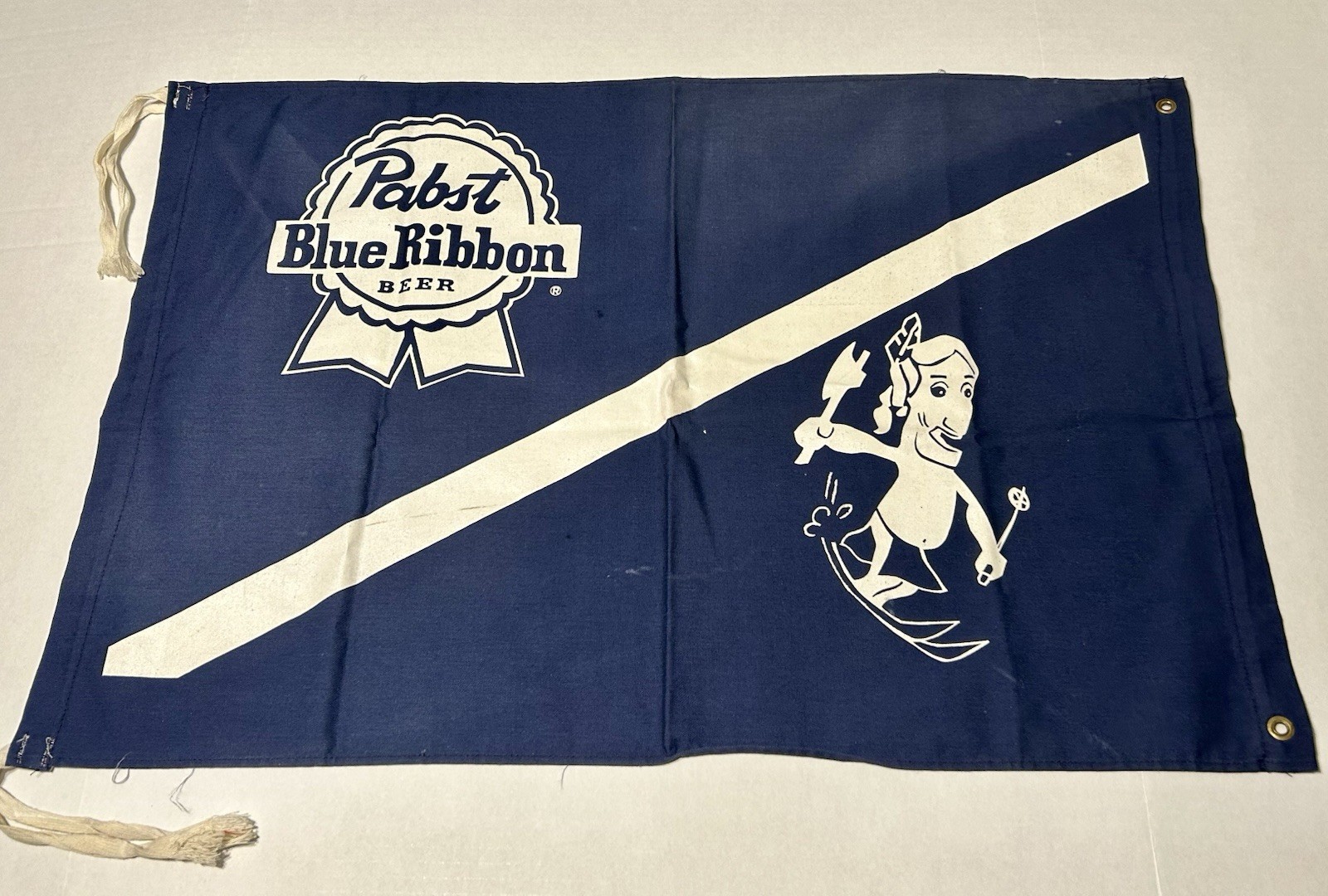 Vintage Pabst Blue Ribbon Banner Flag Promo Rare Graphic Blue White