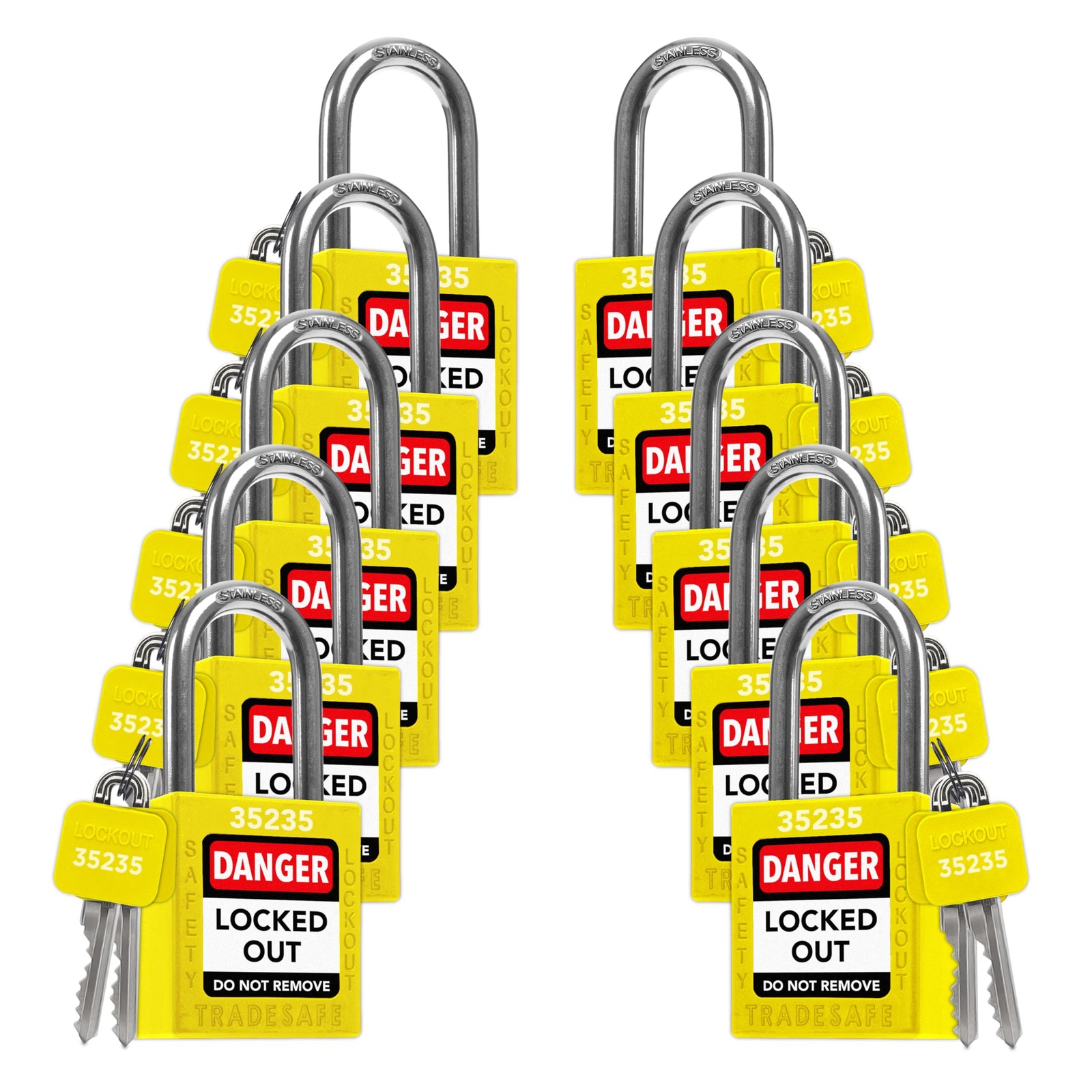 TRADESAFE Lockout Tagout Locks Set - 10 Yellow Keyed Grouping of 10, 