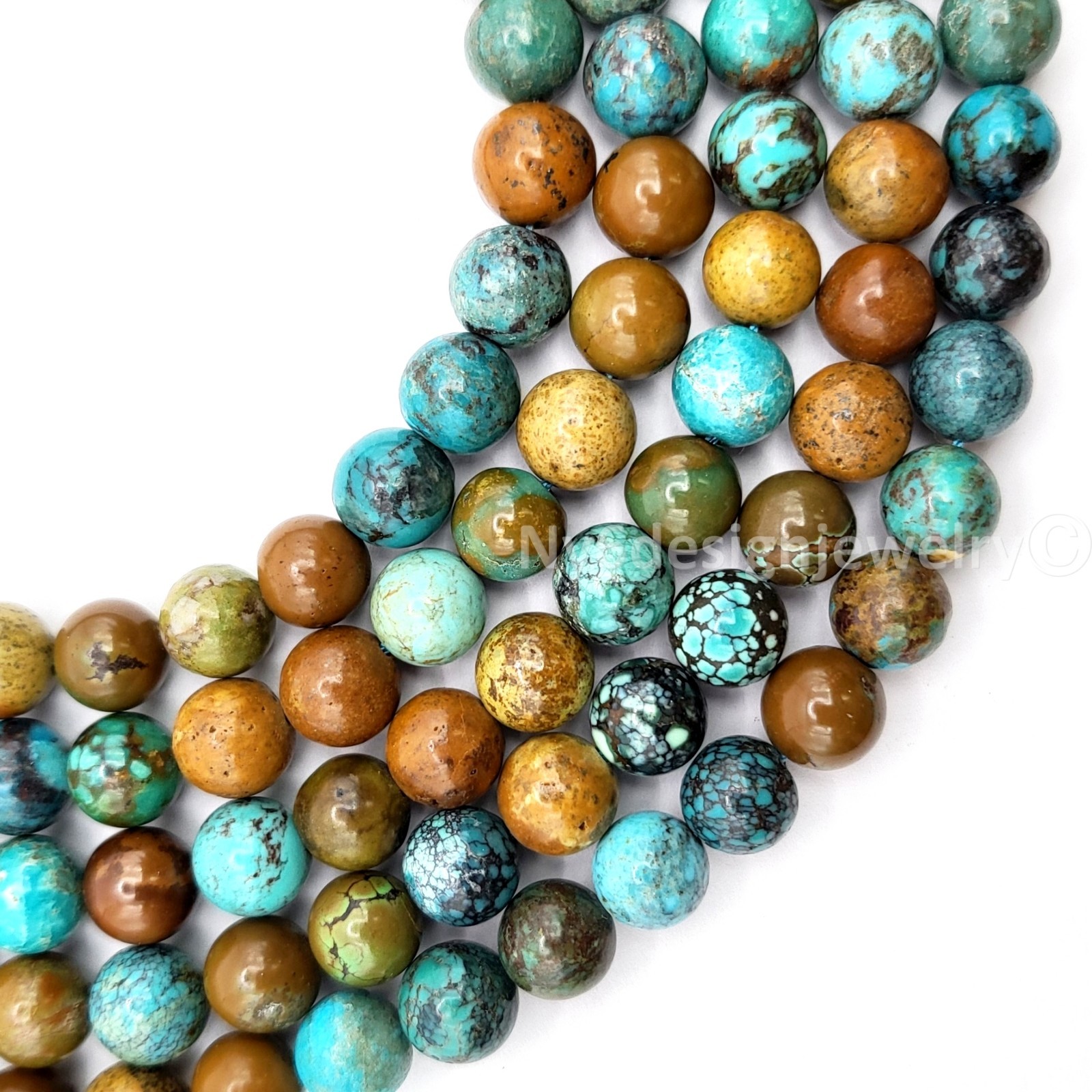 8mm Natural Turquoise Round Beads – Smooth Green Brown Gemstone Strand