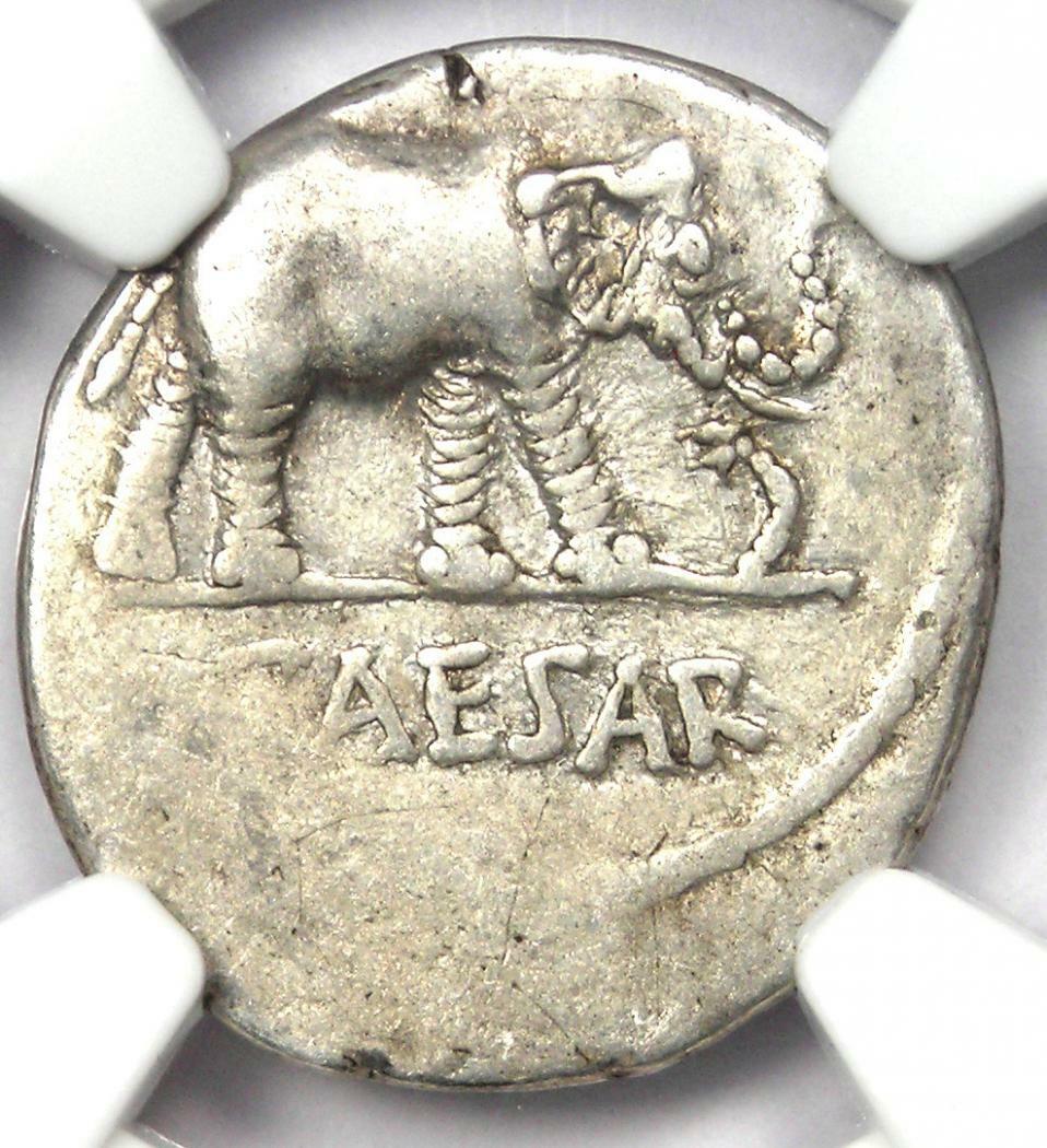 Julius Caesar AR Denarius Silver Elephant Coin 49 BC - Certified NGC Choice VF