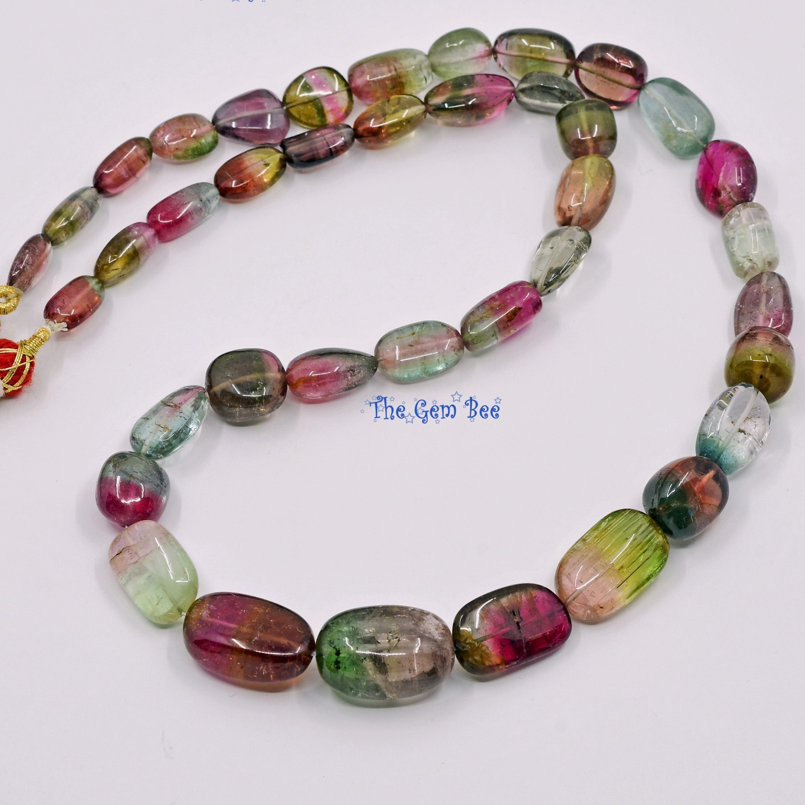 291ct Watermelon Tourmaline Smooth Freeform Nugget Bead 20 inch strand
