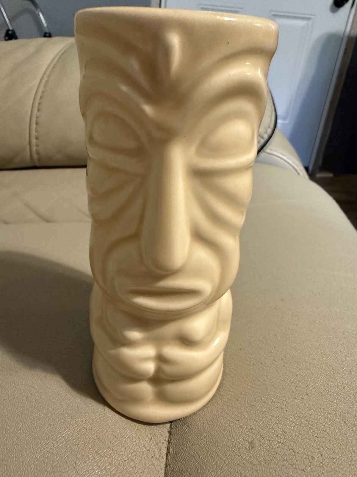 Tiki Mug Ceramic Glazed Ivory Souvenir Outer Banks Novelty Collectible