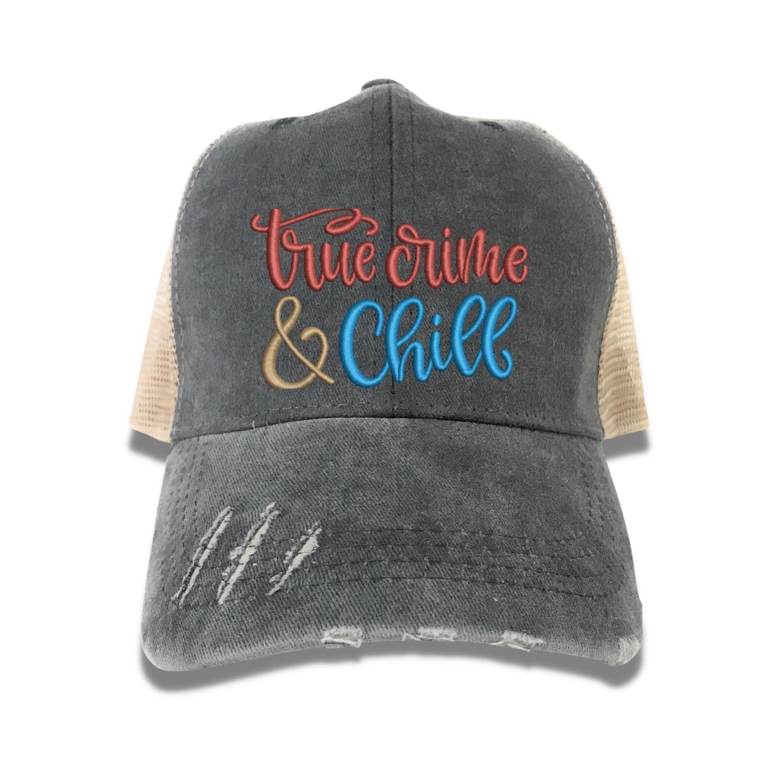 True Crime & Chill Trucker Hat Gift Vintage Baseball Cap Gift Embroidery