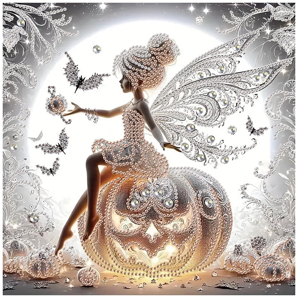 Pumpkin Elf Bat Specail Shape Diamond Painting Kit, 5D Halloween Girl 