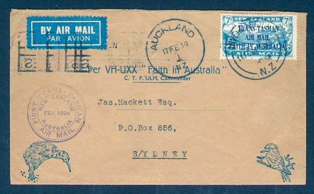 NEW ZEALAND #C5 OVPT 17 FE 34 FAITH IN AUSTRALIA FFC