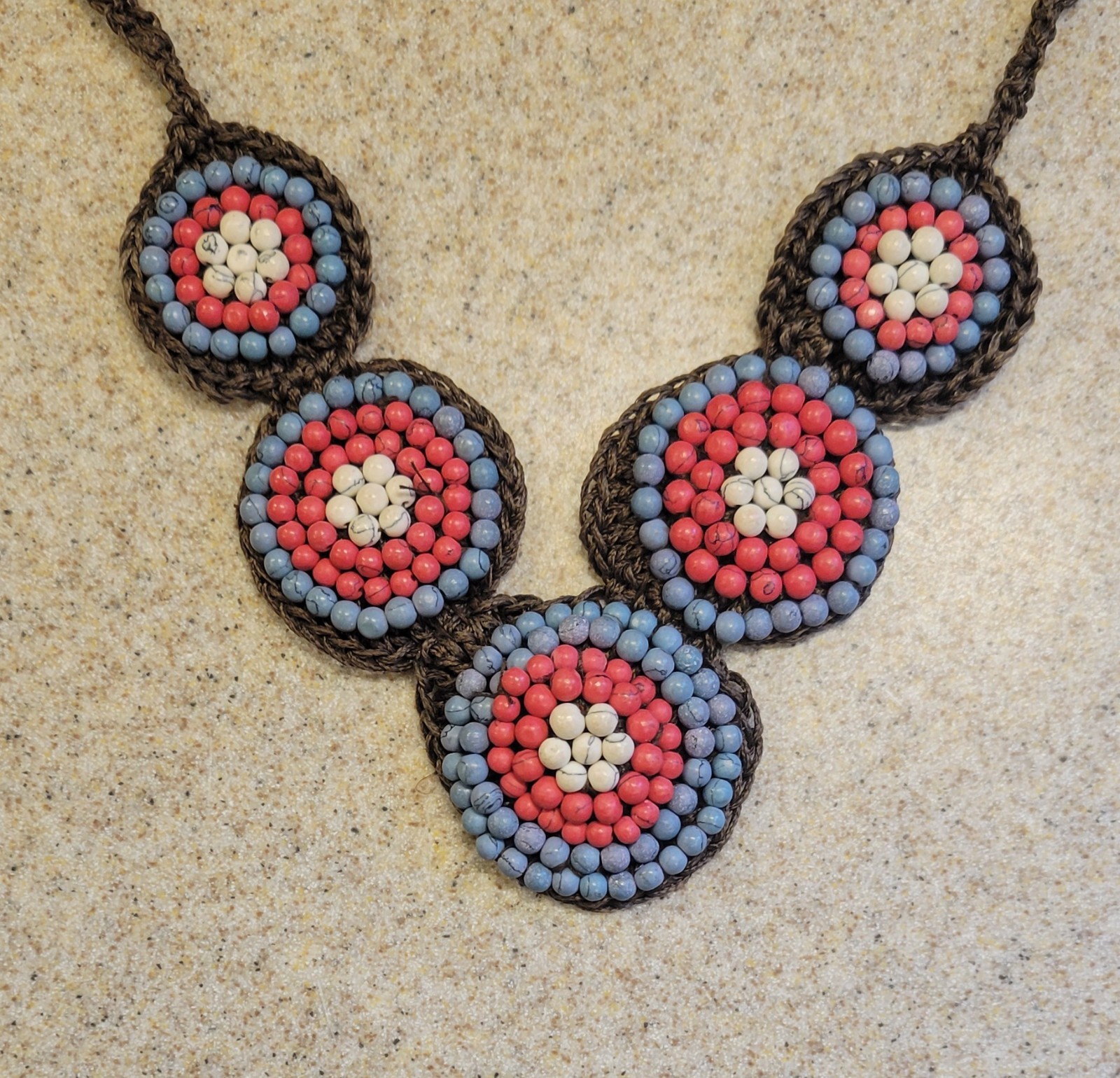 Southwestern Handmade Beaded Braided Knitted Seed Bead Vintage 22in Bib Necklace