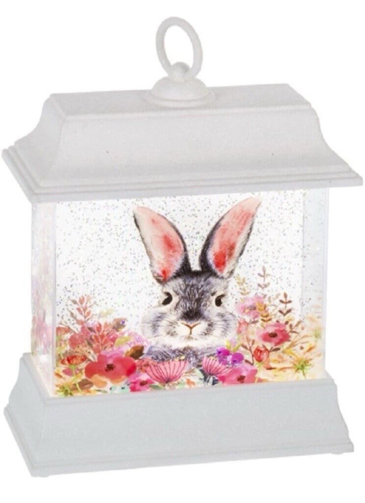 Ganz White LED Shimmer Bunny Rabbit Lantern – 3.5” Easter Decoration with Flower