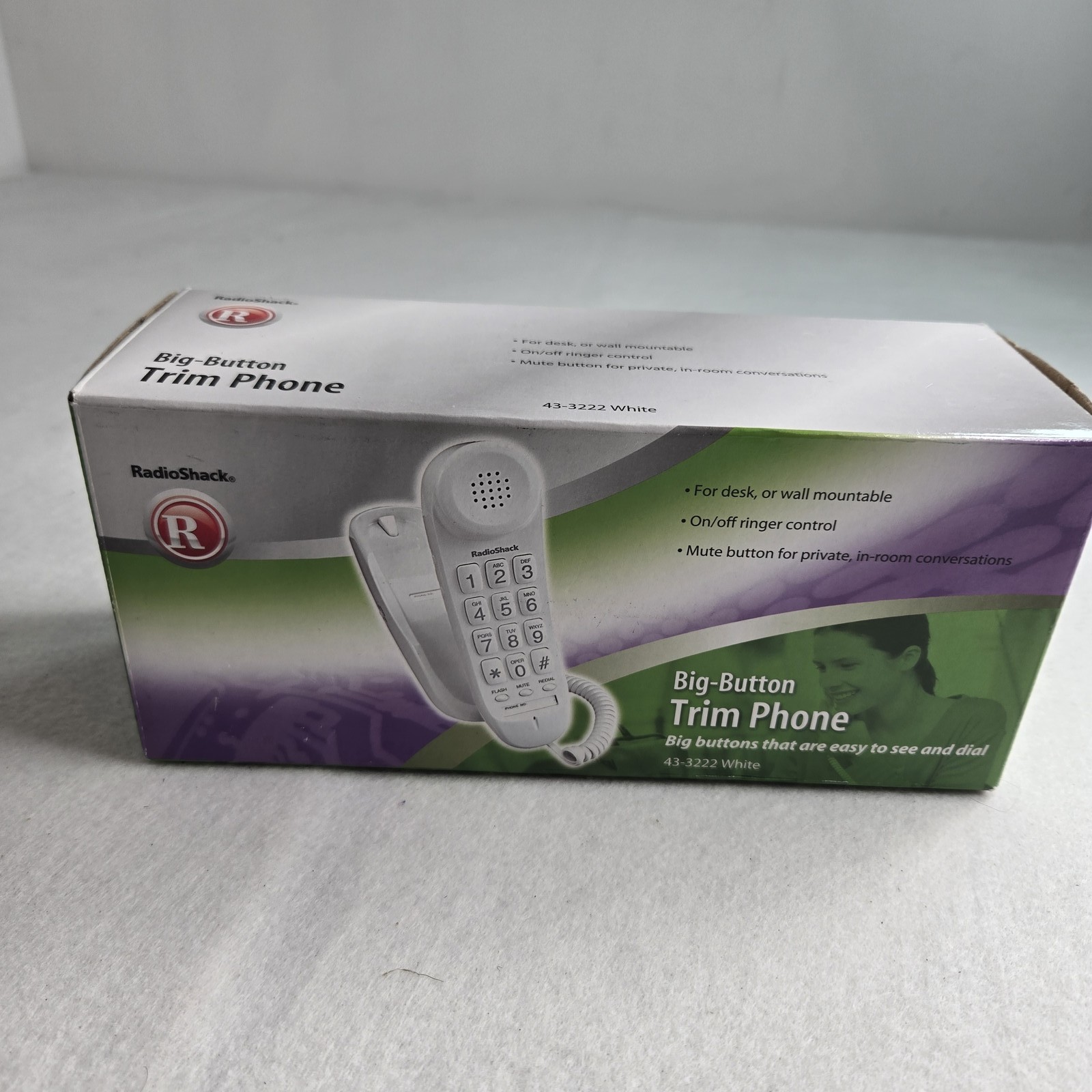 RadioShack 43-3222 Big-Button Trim Phone White Corded Wall/Desk Mountable NEW